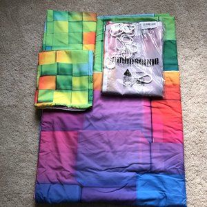Rainbow Block Brick-Like Geometric Duvet Cover and Matching Shower Curtain